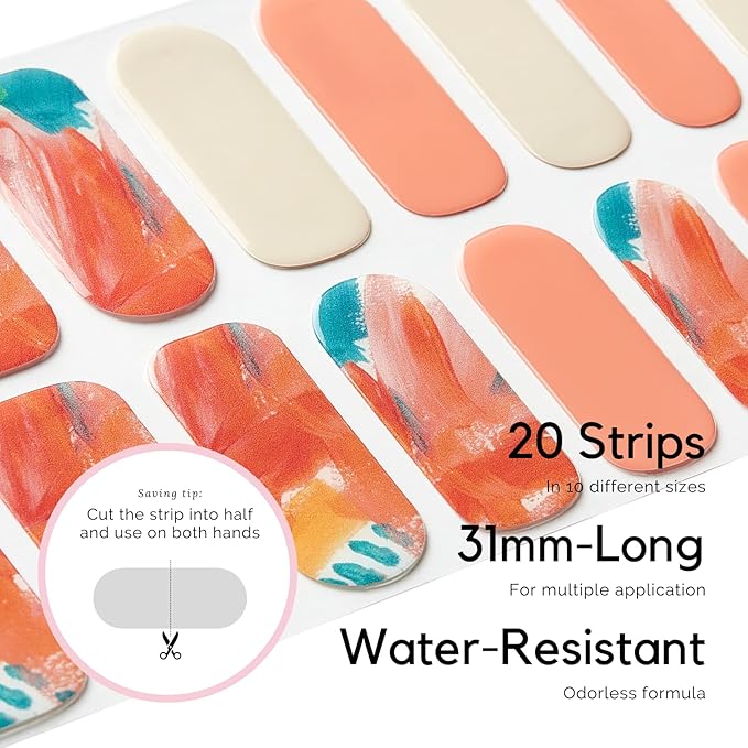 NAILOG Semi Cured Gel Nail Strips for Easter, 20Pcs Art Painting Orange Long Lasting Gel Nail Stickers, Salon Quality Easy Apply & Remove Works with Any UV/LED Nail Lamps, Masterpiece