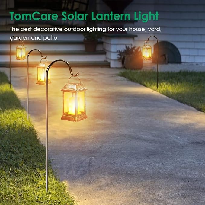 TomCare Solar Lights Metal Flickering Flame Solar Lantern Outdoor Hanging Lanterns Lighting Heavy Duty Solar Powered Waterproof LED Flame Lights for Patio Garden Christmas Decorations, 4 Pack (Bronze)