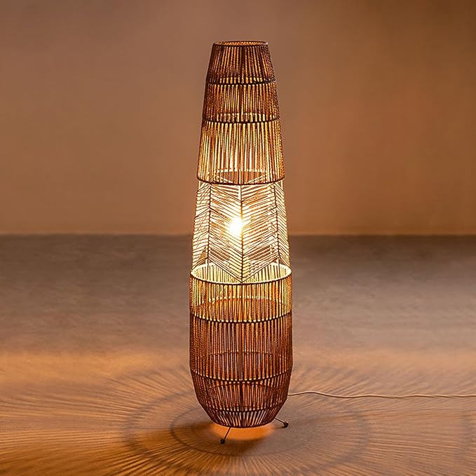 MIXL-Rope-Weaving Floor Lamp with Foot Switches,Dimmable Led Corner Tall Lamp,Minimalist Reading Lamp Floor Standing,Bohemian Style Standing Lamps for Bedroom Study and Living Room