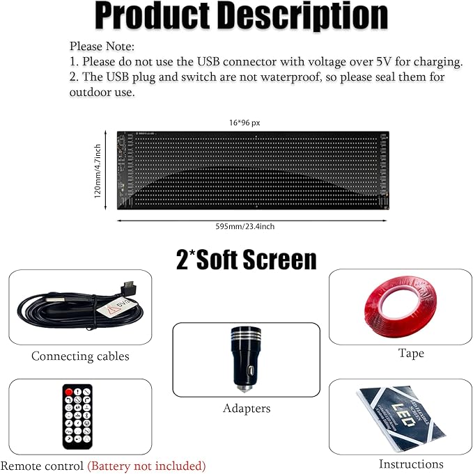 2 Pack 23.6"x4.72" Synchronized LED Devil Eyes Light Sign for Cars, Truck Windshield LED Eyes, Programmable via App/Remote Control, USB-Powered Flexible Panel, Custom Dynamic Patterns