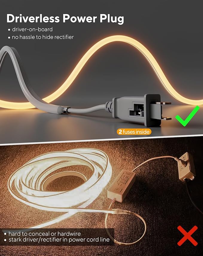 Shine Decor Outdoor LED Neon Rope Light, IP67 Waterproof Solid Silicone Enclosed Lighting Strip, ETL Listed Durable for -40F Extreme Cold Weatherproof, 120V No Driver Plug&Play 29ft 2800K Warm White