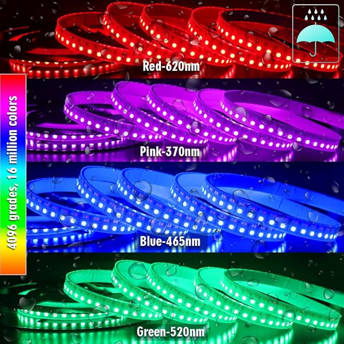 Brightest RGB CCT LED Strip Lights Outdoor Waterproof IP67 Color Changing 24V 270LEDs/m Super Bright RGBWW LED Strip 16.4ft (DC24V Waterproof IP67)