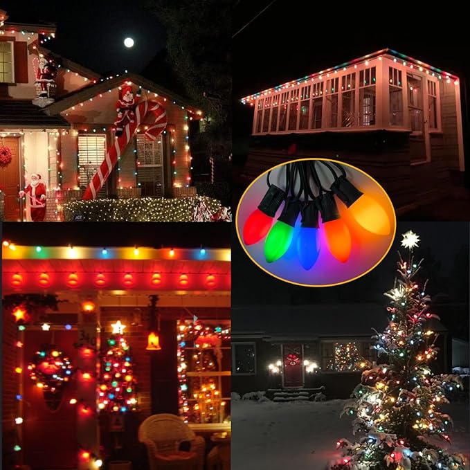 C9 LED Christmas Light Replacement Bulbs, 25 Pack C9 Ceramic Multicolor Glass Light Bulbs, Vintage Christmas Bulbs for Xmas Indoor Outdoor String Lights, E17/C9 Intermediate Base, 0.6 Watt