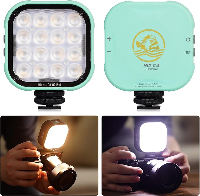 IFOOTAGE On Camera Video Light, Portable RGBW Smart Camera Light, Smart APP Control/18 Lighting Effects/Rechargeble/Magnetic Attraction, Photography Camera Light for Youtube/TikTok/Vlog, C4 Mint Green