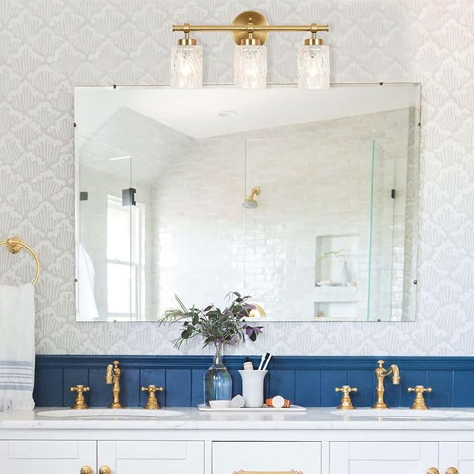 ALICE HOUSE 3-Light Vanity Light Fixture Over Mirror, Brushed Brass, Easy Bulb Replacement, LED Compatible, Bright and Elegant Bathroom Light for Makeup AL5095-W3
