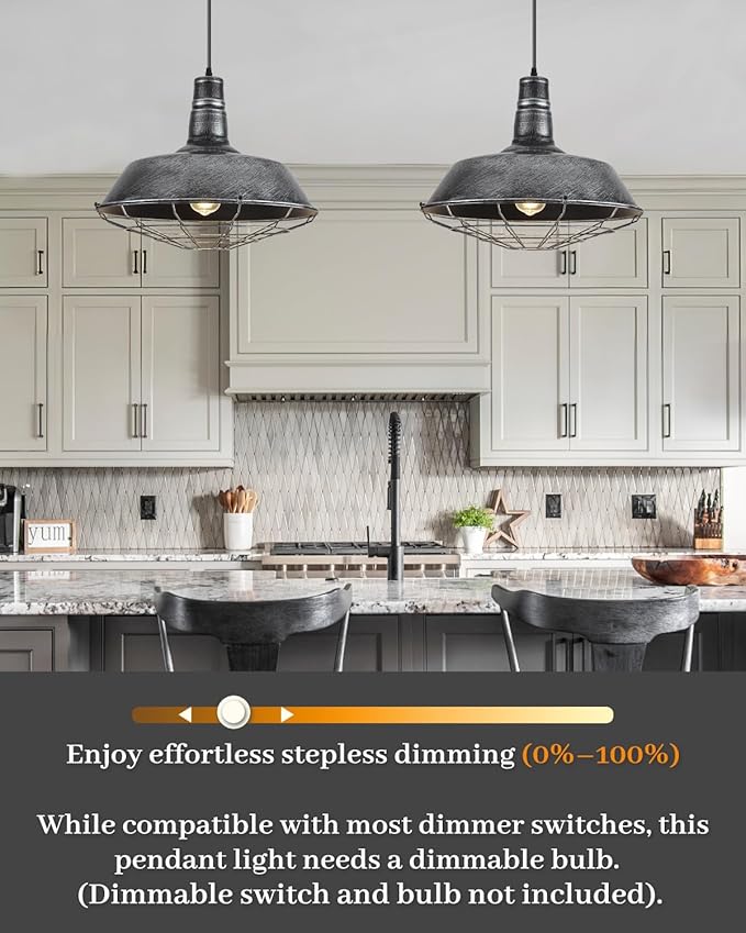 Large Pendant Lights Kitchen Island 1 Pack, 18.1 Inch Oversized Industrial Pendant Light, Black and Silver Barn Pendant Light with Wire Cage, Farmhouse Pendant Lights for Kitchen Barn