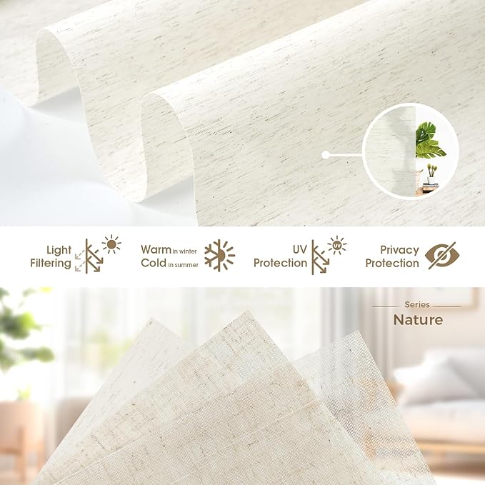HeyBlinds Motorized Roller Shades, Smart Blinds for Windows, Remote Automatic Window Shades, Electric Shades, Light Filtering, Compatible with Alexa Google Apple Home (Nature-Oat Milk LF)