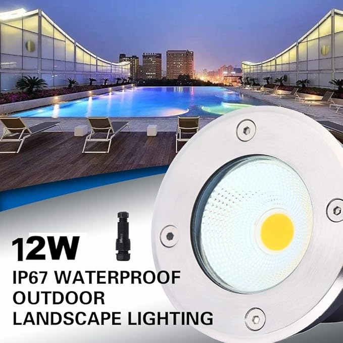 Low Voltage Landscape Lighting,Outdoor Landscaep Well Light,12W 12-24V AC/DC In-Ground Garden Light 5000K Daylight Paver Lights for Pathway,Fence