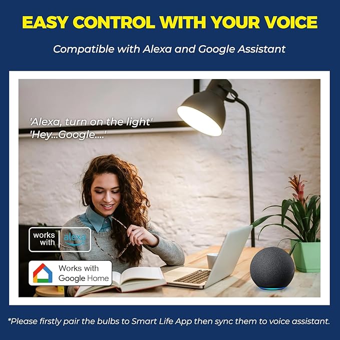 Lightinginside Smart Light Bulbs 100W Equiv., 1350LM 11W Smart Bulb Works with Alexa/Google Home/SmartLife, A19 E26 RGBCW Color Changing, No Hub Required, 2.4G WiFi Bluetooth Bulb, ETL Listed, 6PCS