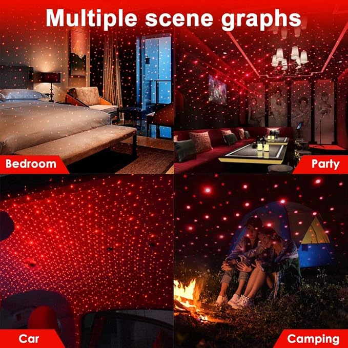 Car Roof Star Night Light, Portable Adjustable USB Flexible Interior LED Romantic Atmosphere Star Night Projector, Inside Car Lighting for Cars Bedrooms Parties Decoration(Red)