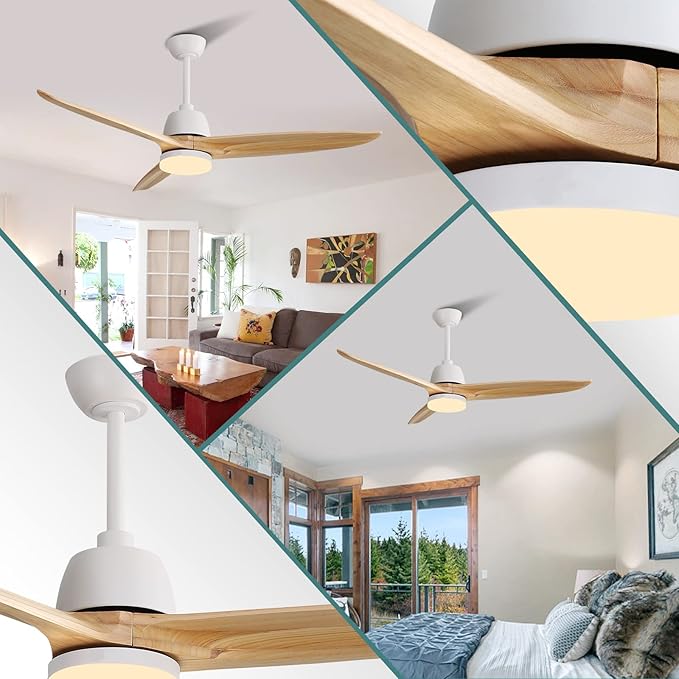 56”Ceiling Fans with Lights Remote Control, Dimmable LED and Reversible DC Motor,Wood Ceiling Fan Perfect for Outdoor Indoor,Wood Blades, Matte White Body