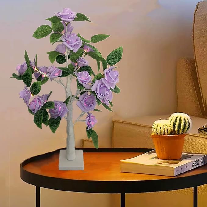 Tabletop Rose Flower LED Tree Light,Mini Light up Bonsai Tree, Indoors Decorative Light up Trees for Fireplace Bedroom Home Wedding Party Decor,Table Lamp for Valentine Wedding Gifts,21.6Inch
