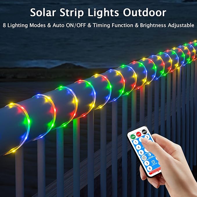 60ft Total (3x20ft) - 3 Pack Solar Light Strip (Four-Color Mixed), 8 Mode with Remote Timer and Auto On/Off, Self-Adhesive Waterproof, Perfect for Yard, Garden, Porch and Sidewalk Decor