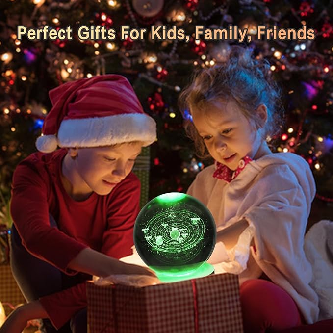 3D Solar System Crystal Ball Lamp,3.15inch Multi-Color Changing Bedroom Decor Night Lights,Christmas Birthday Gifts for Boys, Girls