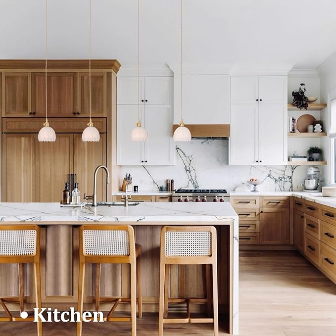 Mini Pendant Light 2 Pack with White Tulip Glass Lmapshade, Brass Vintage Pendant Light Adjustable Hanging Light for Kitchen Island Dining Room Hallway