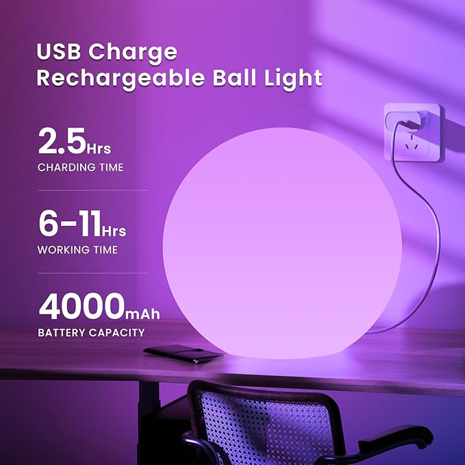 LOFTEK Extra Large Floating Pool Light - 20-inch Rechargeable Orb Light with Remote - 3 Modes & Dimmable & 16 RGB Funky Floor Lamp - Mood Lighting for Bedroom, Living Room, Pool Decor - 1-Pack