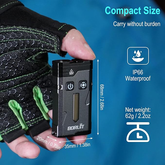 BORUIT EV10 EDC Keychain Flashlight Super Bright USB-C Rechargeable - 15 Modes Small Multifunctional Flashlights with Clip Magnetic Ambient and Warning LED Lights, Aluminum Black