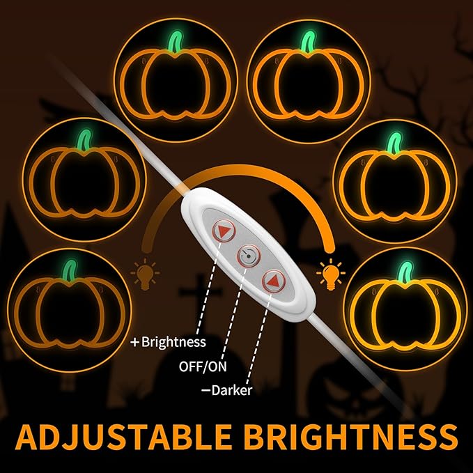 Halloween Decorations Pumpkin Neon Sign, 7.3*9in Dimmable Neon Sign Hanging for Wall, Indoor Cute Vintage Fall Thanksgiving Decor for Table Home Kitchen Bedroom Living Room Bar Pub Club Party, Indoor Battery Operated or USB