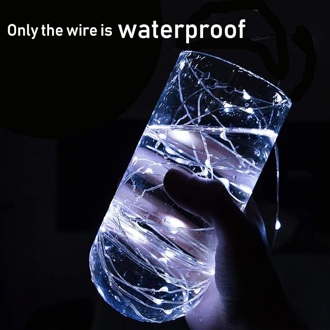 20 Pack Fairy Lights Battery Operated, 20 LED String Lights Mason Jar Lights, Waterproof Copper Wire Mini Lights String Firefly Light for Wedding, Table, Party, Christmas Decor (Cold White)