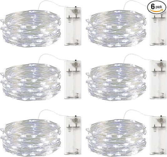 Fairy Light Battery Operated String Lights 6 Pack 20LED Copper Wire Firefly Twinkle Lights Indoor Waterproof for Christmas Halloween,Garden Party, Bedroom, Wedding, Birthday（Cool White）