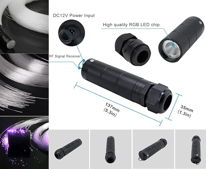 AZIMOM 6W Bluetooth/APP Control RGBW Fiber Optic Lights Star Ceiling Kit Sensor Music Mode Sensor Light Source with Remote 200pcs 0.03in 6.5ft Fiber Strands for Car & Home interior Decoration