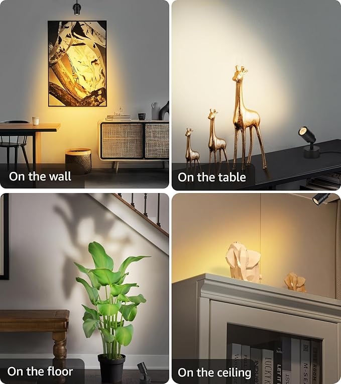 SUNVIE 2 Pack LED Dimmable Up Lights 3W Floor Spotlight with Timer and Remote 3000K/4000K/5000K Uplighting Spotlight 120V Uplights for Plants Artworks, 5.9 FT Plug Cord