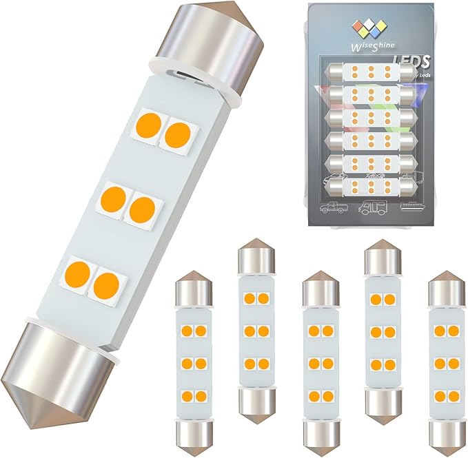 DC 12V 44mm 578 LED Festoon Bulb 569 211-2 212-2 LED Bulbs Gold Amber for Automotive Interior Dome Door Trunk Lights (Pack 6)