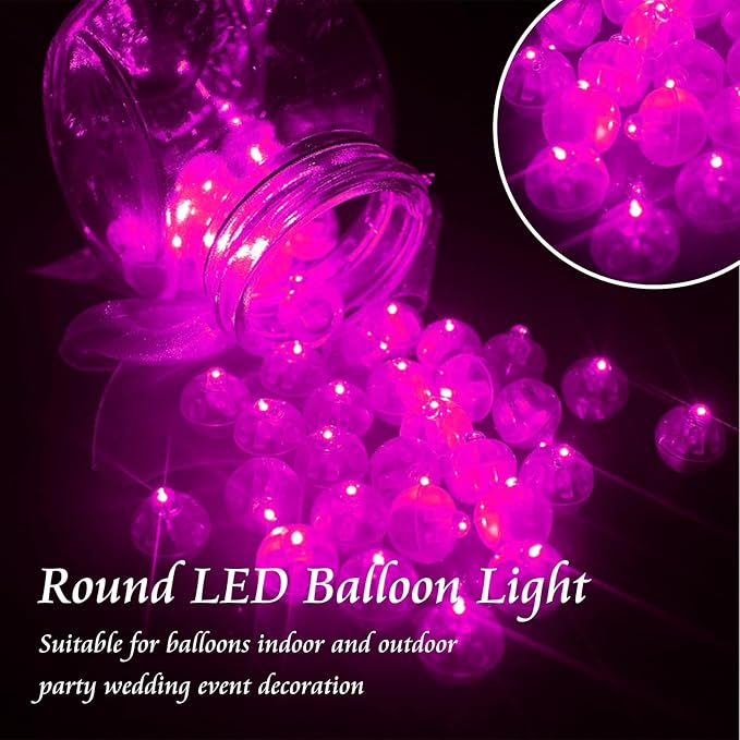 100pcs Balloon Lights Mini Led Lights Round Long Standby Time Paper Lantern Balloons Lighting for Birthday Party Christmas Halloween Decoration (Pink, 100 PCS)