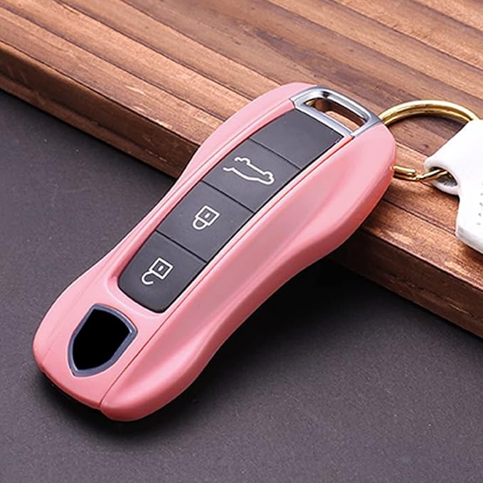 x xotic tech Pink Remote Key Covers Case, Compatible with Porsche Cayenne Cayman Panamera 971 Macan Taycan 911 991 918 Carrera 992, 3PCS Smart Key Fob Painted Keyless Entry Protectors