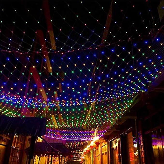 weillsnow 198 Led 9.8ft x 6.6ft 198 LED Net Lights, Connectable 8 Lighting Twinkle Modes Mesh Lights for Christmas Outdoor Patio Garden Bush Fence Decorations (Multi-Colored)