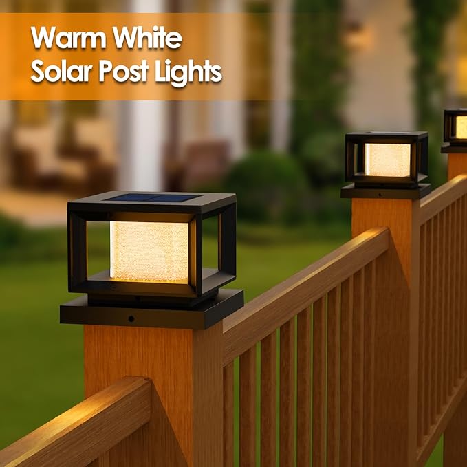Mlambert 10 Pack Solar Post Lights Outdoor, Waterproof Fence Cap for Deck, 4x4 6x6 Wooden Vinyl Outdoor Lights with Shinning Effect, Black