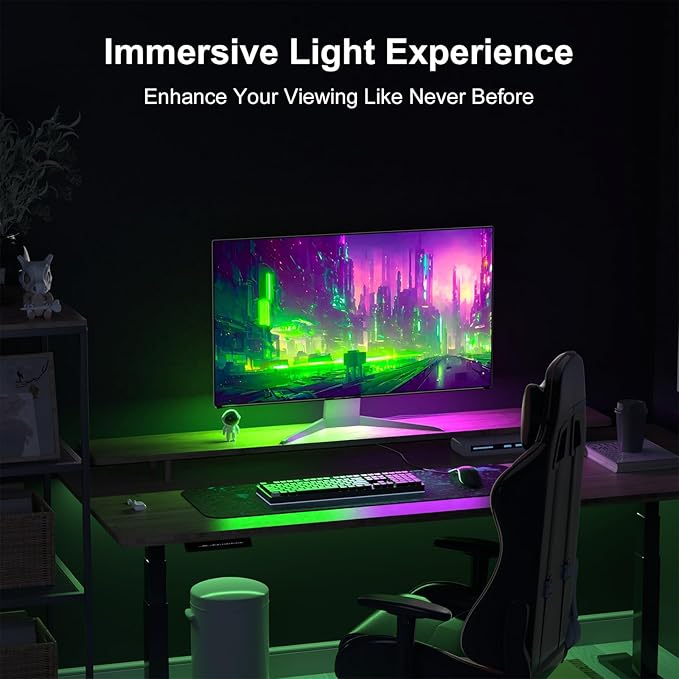 RGB Monitor Down Light Striping for PC - Dimmable Dynamic Rainbow, Adjustable Brightness/Speed, Music Sync & Screen Color Sync, for 27-34inch Computer Monitor, Game Room