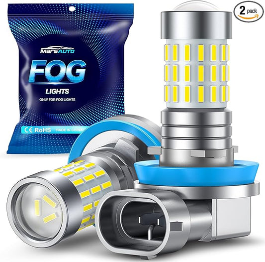 Marsauto H11 H8 LED Fog Light Bulbs or DRL, 10,000 Lumens 6000K White, 48 Chips Fog Lights, H11 Led Bulb 1:1 Mini Size H11/H8/H16 Led Fog Lights, 360° Illumination, Powersports Accessory Lights