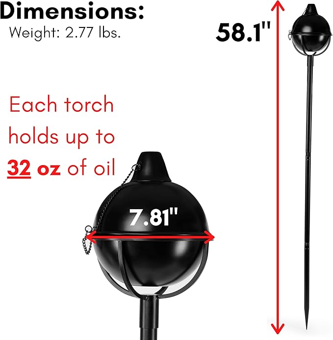 BIRDROCK HOME Outdoor Torches - Durable Construction, Modern Design, Weather Resistant, Citronella Oil Compatible, Ideal for Backyards, Patios, Pathways - Bora Bora Black, 4 Pack