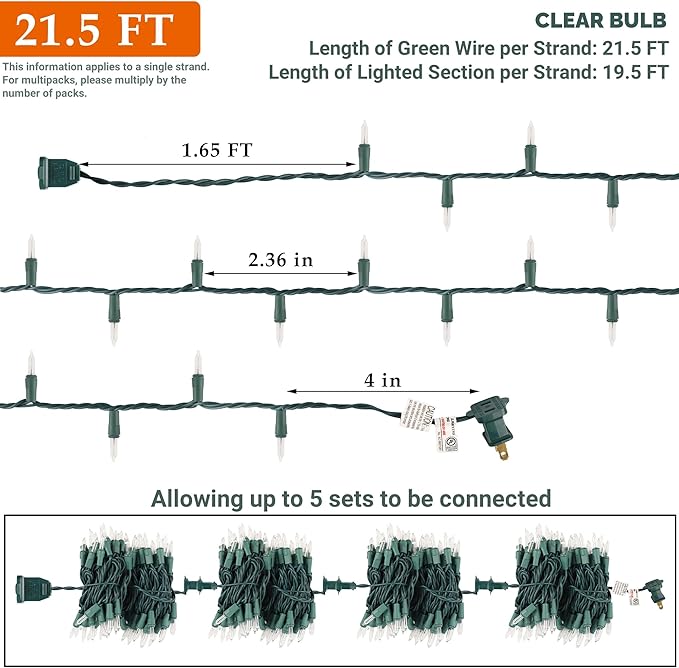 2 Pack Clear Christmas String Lights, 100 Count Each, Incandescent Mini Christmas Lights, Connectable Xmas Tree Light for Indoor Outdoor Garland Birthday Holiday Wedding Festival Party