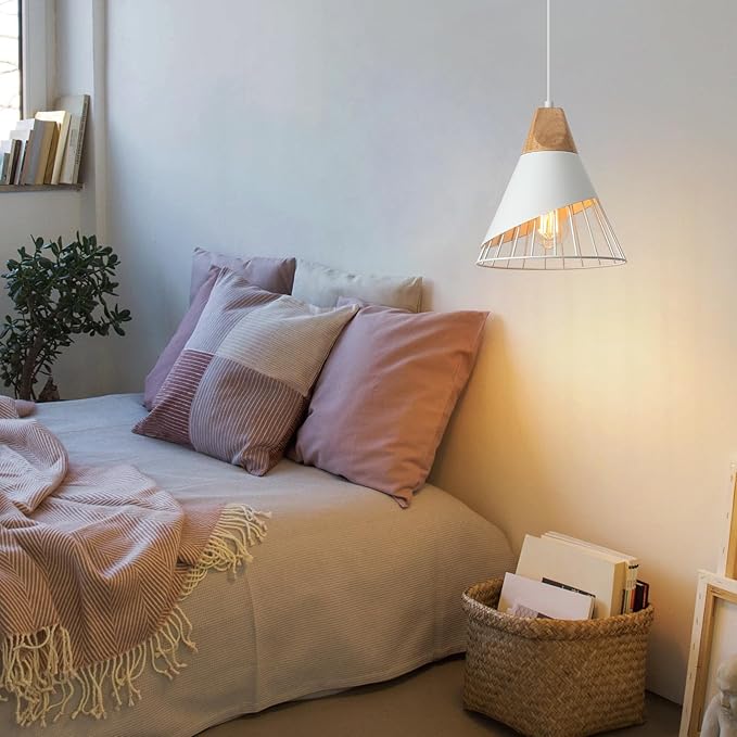 White Pendant Light, 2 Packs 9.4inch Farmhouse Pendant Light, Kitchen Pendant Lights, Pendant Lights Kitchen Island for Living Room, Bar, Bedroom, Office