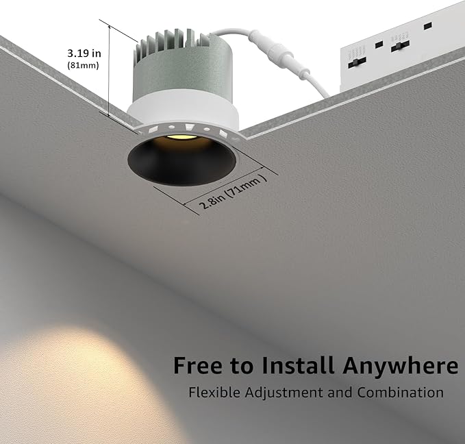 6 Pack LED Round Recessed Lighting, 10W Adjustable Canless Downlight, Aluminum Recessed Ceiling Light with junction Box, 5 CCT 2700K-6000K, Rotation Spotlight for Living Room Bedroom Hallway Kitchen