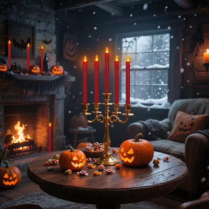 6 Pcs Burgundy Flameless Taper Candles with Remote, 10" White Battery Operated Led Candlesticks with Flickering 3D Flame, Fake Taper Candles for Halloween Anniversaries Dinner Home Décor