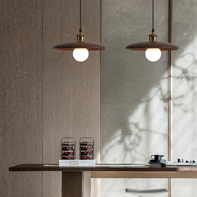 SOMINA Modern Wood Ceiling Light Nordic Style Chandelier with Natural Oak Finish E27 Hanging Fixture for Dining Room Kitchen Bedroom Study 11 Inch