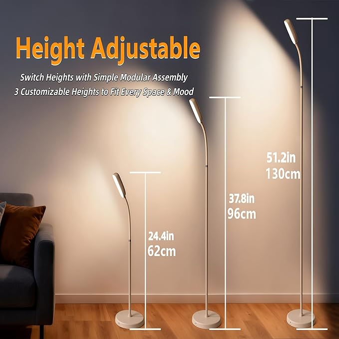 NBPLUS Cordless Portable Floor Lamp, White Touch- Standing Lamp with 3 Color Temperatures, Lightweight & Easy to Carry for Indoor Outdoor Camping Bedroom-White