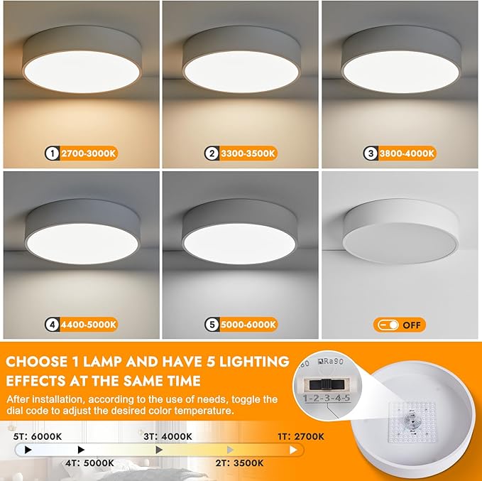 Dimmable LED White Flush Mount Ceiling Light Fixture,Modern Round Hallway Lighting Fixtures,5CCT 2700K-6000K Ceiling Lights Fixtures for Kitchen Bedroom Entryway Laundry Room Closet 11.8 Inch
