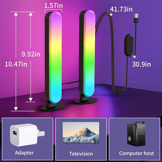 BASON LIGHTING Smart Light Bars, RGB-ICW Smart Led Lights with Music Sync, Bluetooth RGB Desk Light, Gaming Lights for PC, TV, Mood Lighting, USB Powered for Room Decoration.