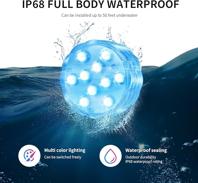 Submersible Lights - 4-Pack Battery-Powered Waterproof IP68 Lights with Remote Control for Pools, Ponds, Hot Tubs, Aquariums, Yacht, Boat, Parties & Decorations