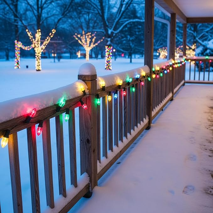 25 Pack C7 Replacement Christmas Light Bulbs, 5 Watt Multicolor Glass Bulbs for E12 Candelabra Base, Clear Incandescent Christmas Bulbs, UL Listed Indoor Outdoor Holiday String Light Replacements