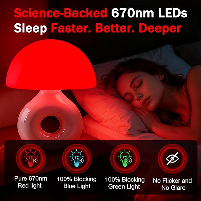 Mushroom Lamp, 670nm Red Light & 10000 Lux Therapy Lamp with Remote & Memory, 4 Color & 5 Brightness/3 Timers,Bedside Nightstand Light for Bedroom,Sunlight Lamp for Home Office Birthday Gift
