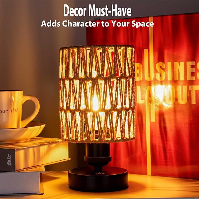 Cordless Rechargeable Outdoor Table Lamps, Battery Operated Table Lamp, Stepless Dimmable for Patio, Living Room, and Bedroom (Bulb Included) - Set of 2 (Beige)