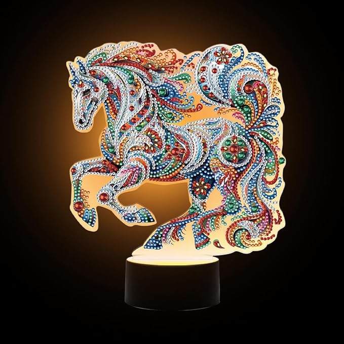 Gorgeous Horse Diamond Art Painting Night Light,Diamond Art Painting Kits Desktop Touch Lamp Ornaments for Tabletop Decor Diamond Art Accessories for Adult Beginner Bedrooms Living Room