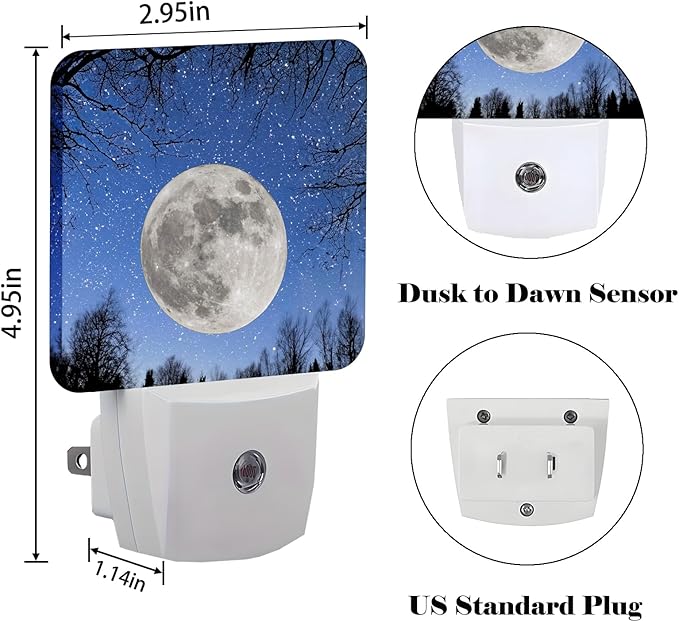 Fantasy Full Moon Night Light,Plug Into Wall for Boys Girls Bedroom Decorative Square Night Light Lamp 0.5w Sleep Friendly
