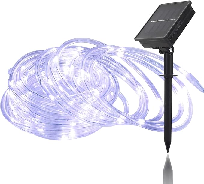 Solar Fairy Lights 33Ft 100 LED Rope Lights for Outside 8 Modes White Fairy Light Solar Outdoor for Patio Fence Party Garden Yard Home Holiday Tree Decoration.