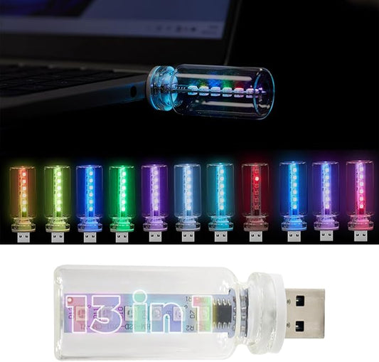 New Car USB Lights, 13 in 1 Touch Adjustment USB LED Car Lights, Mini Glass Bottle LED Bulb Night Lights, Switch Memory Retention, 13 Modes & 7 Colors for Vehicle Bedroom Camping Holiday (1Pcs)